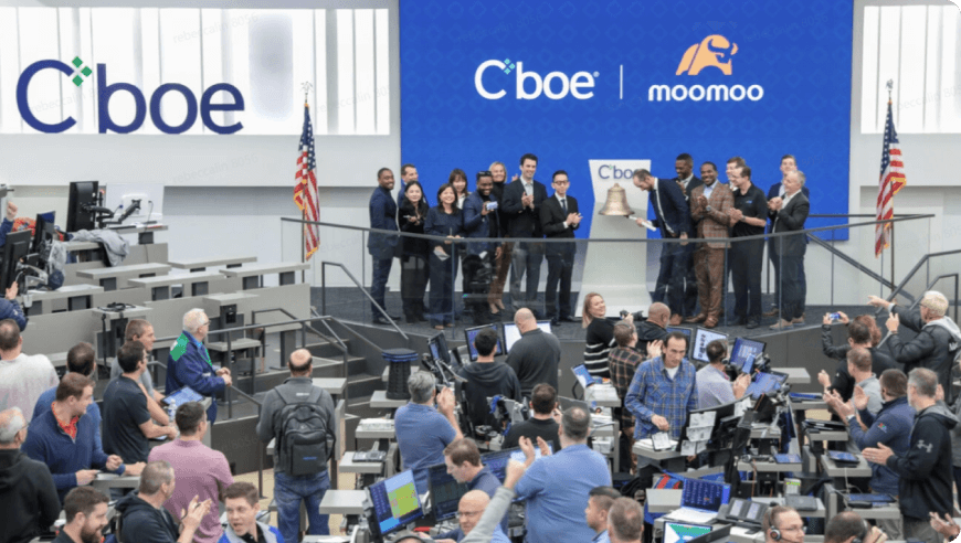 moomoo trading app's staff at cboe partnership event.