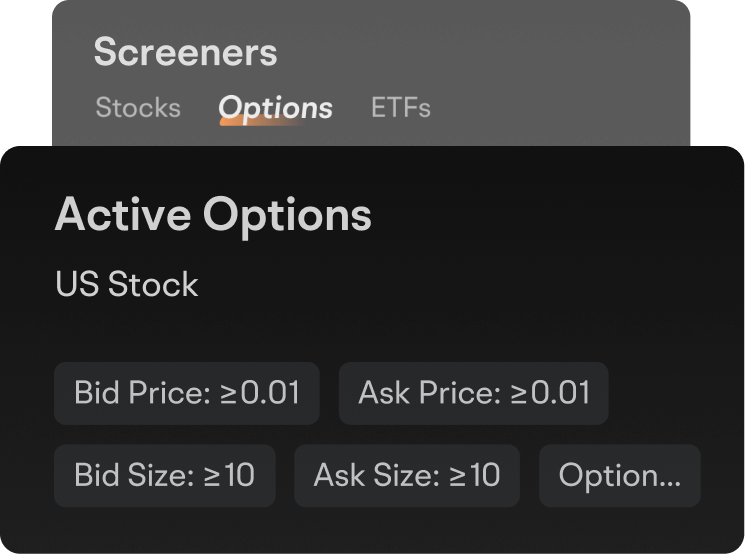 moomoo options screener to narrow down the market based on active options