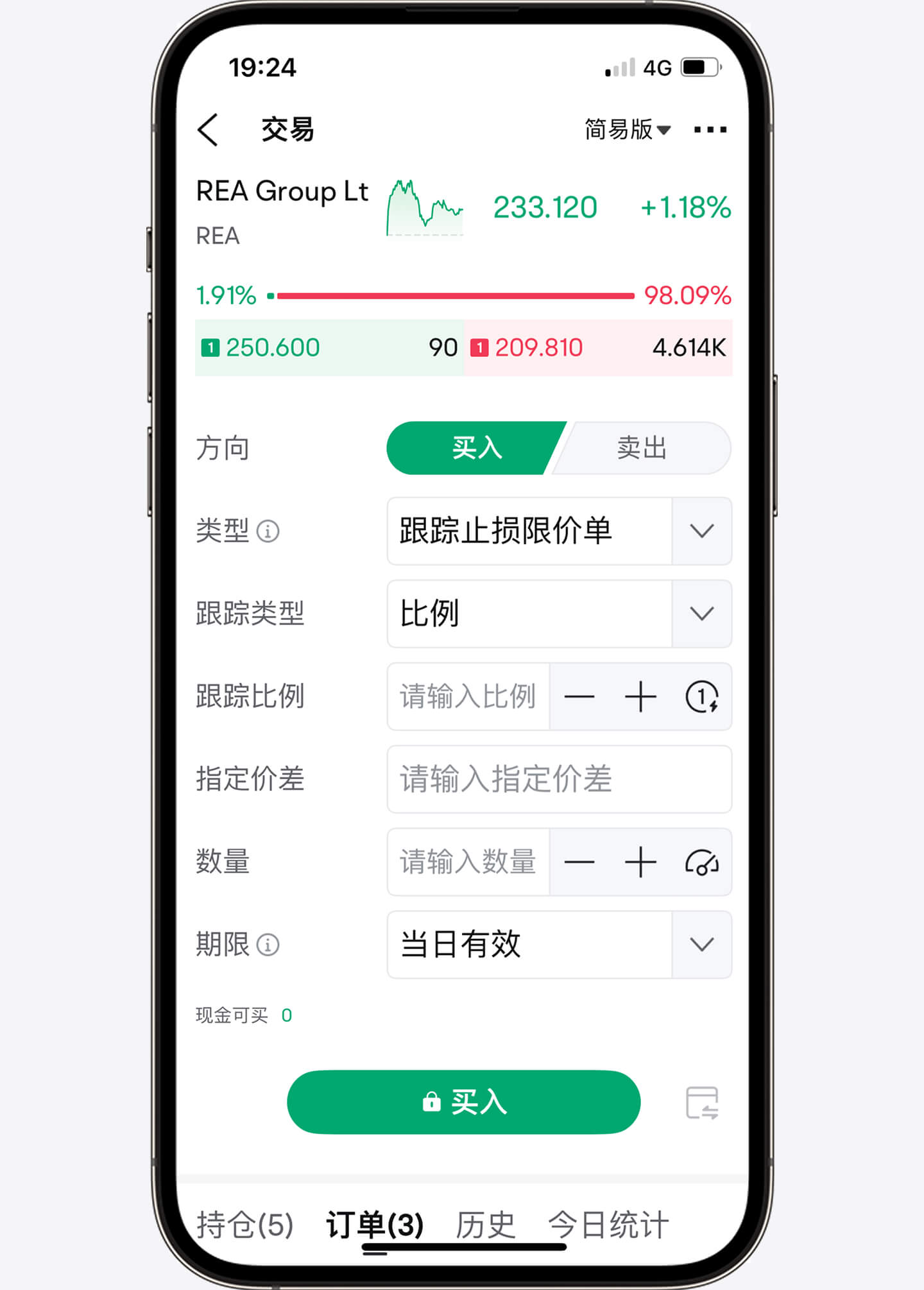 下澳股订单的示意图