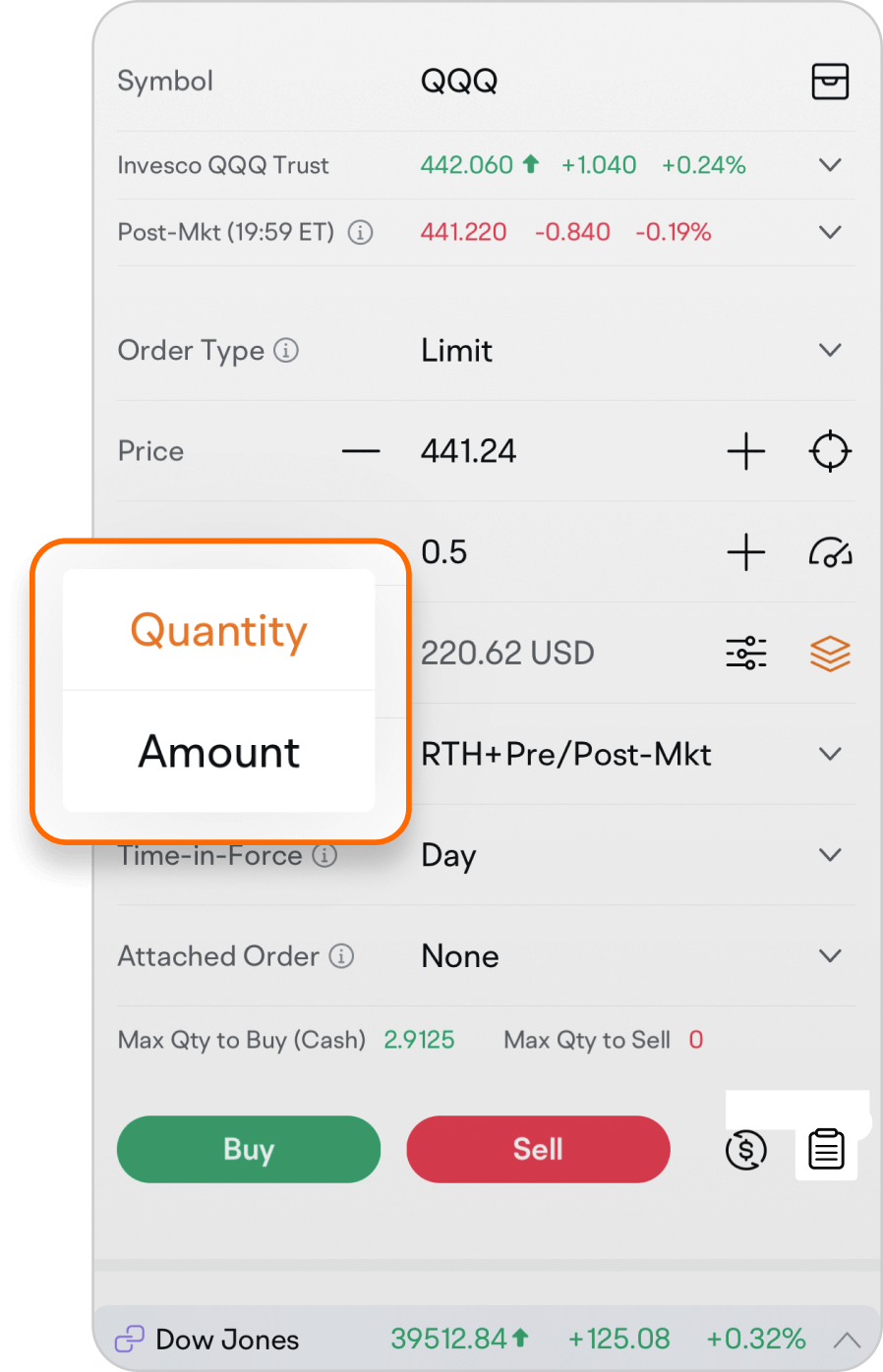 Fractional shares indicator on individual stock page