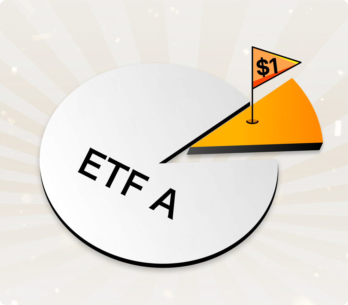 moomoo証券のETF｜ETFが1米ドルから買える紹介するイラスト