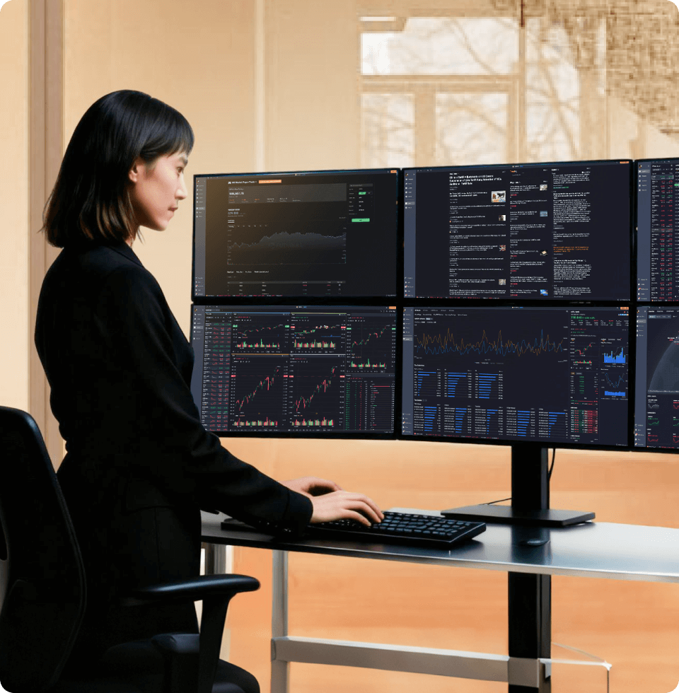 Experience how the pros trade with Moomoo's six-screen set-up featuring professional tools at the Moomoo store